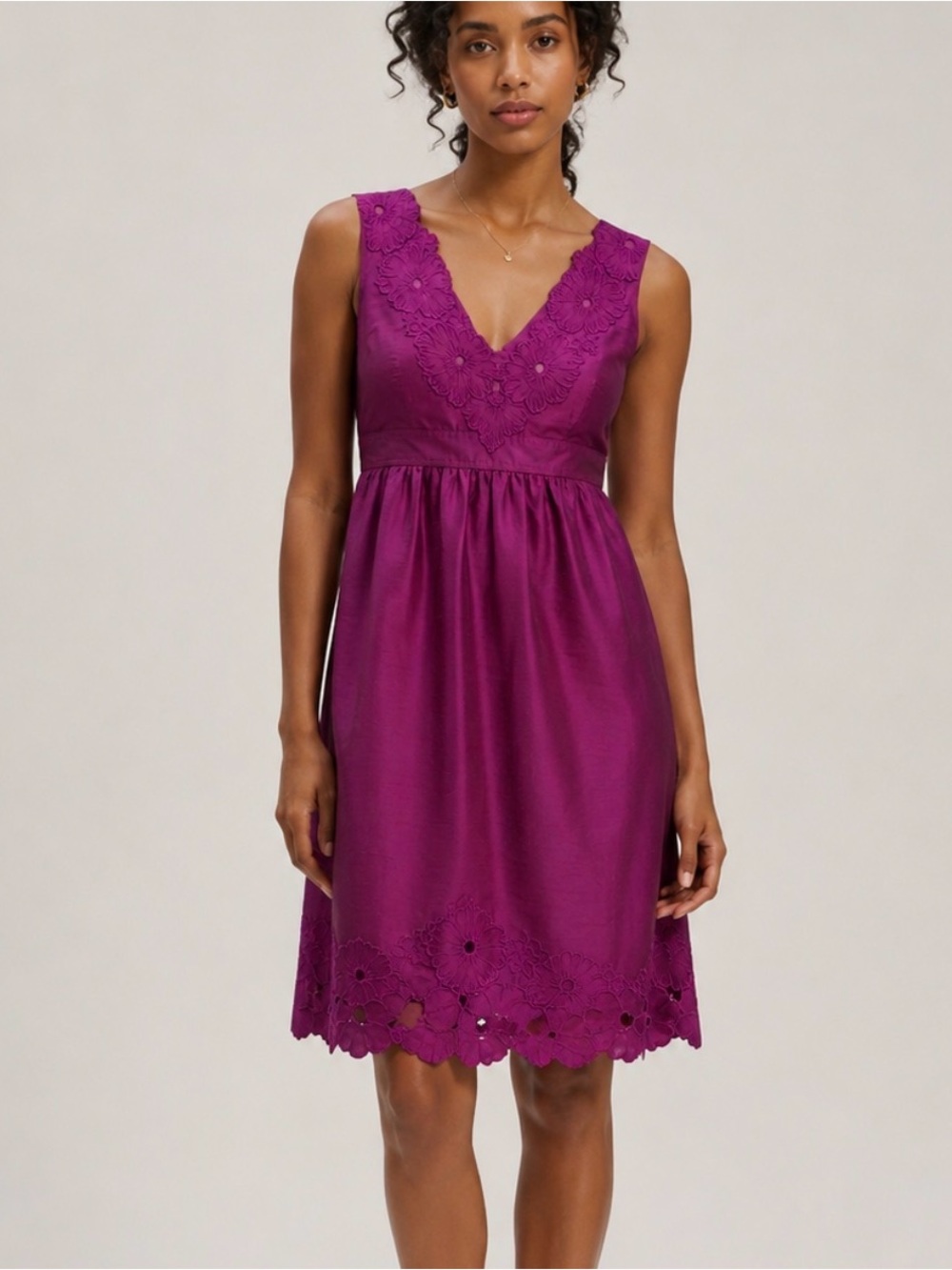 Adrianna Papell Silk-Blend Floral Dress Deep Magenta Purple Fall Weddings